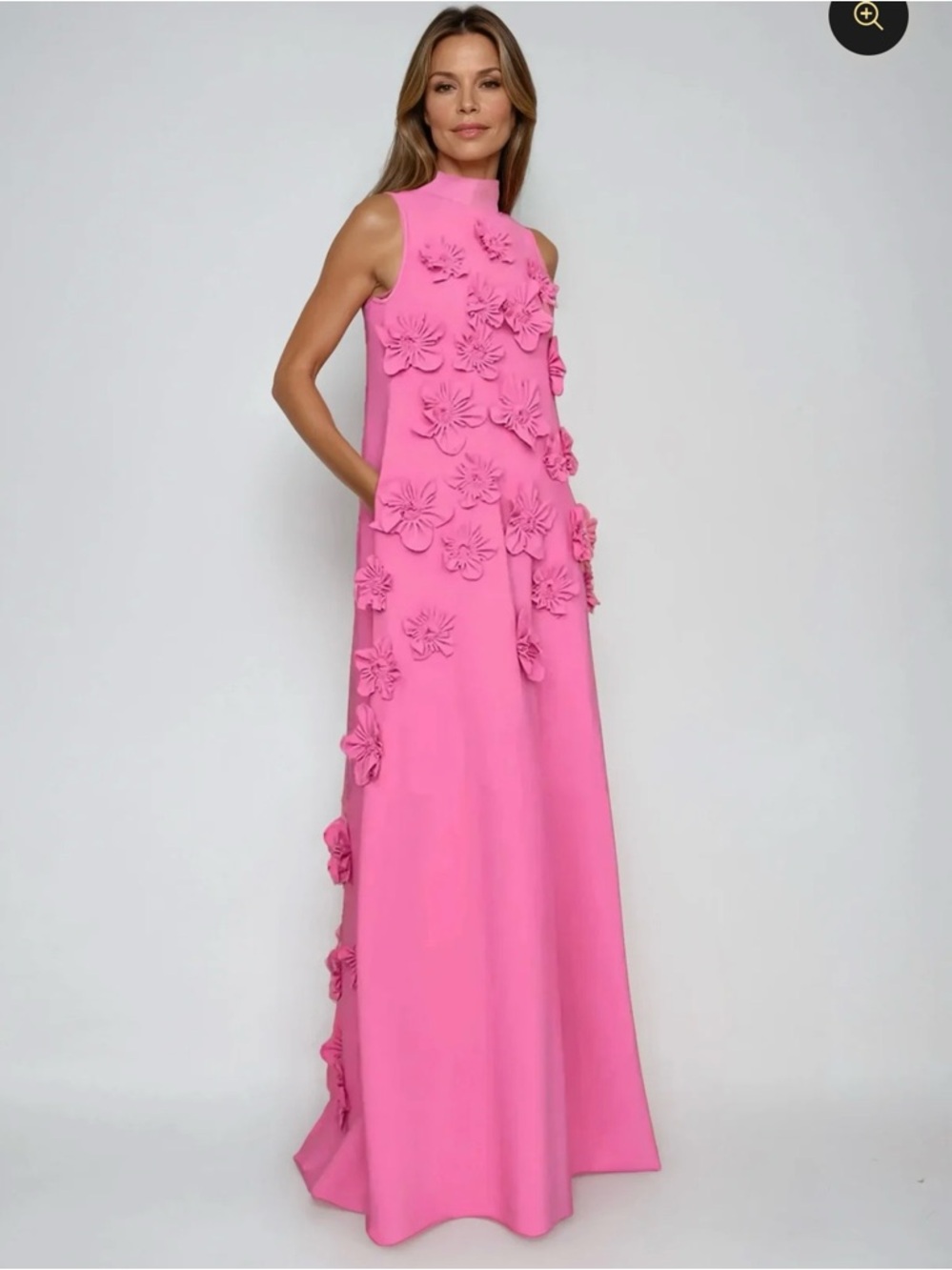 Sleeveless Pink Floral Appliqué Maxi Dress- NWT